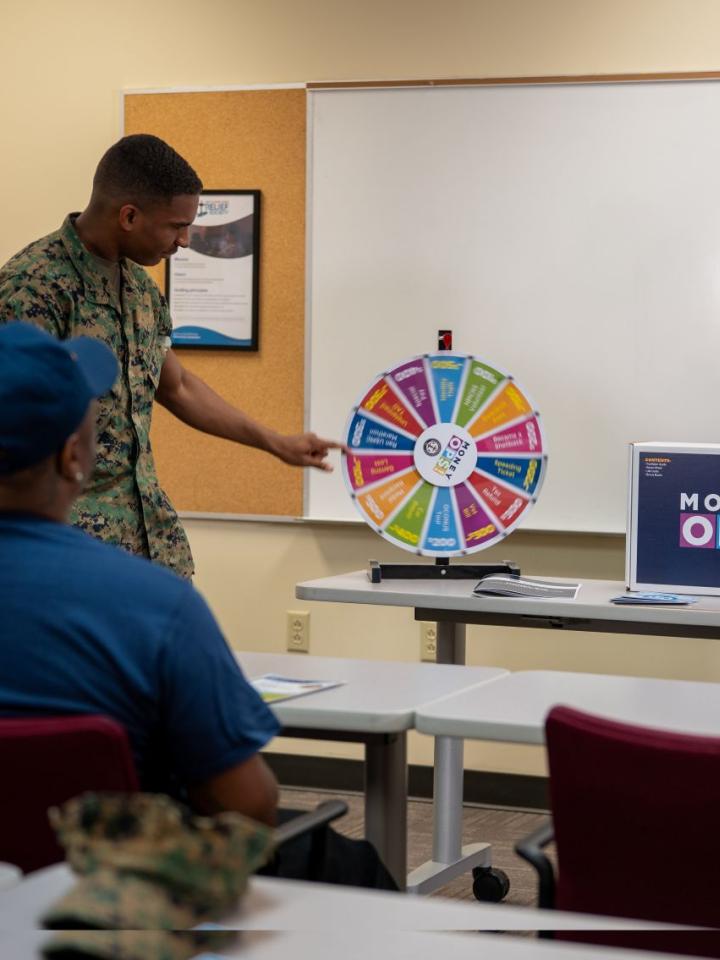 Service member spins the MoneyOps wheel