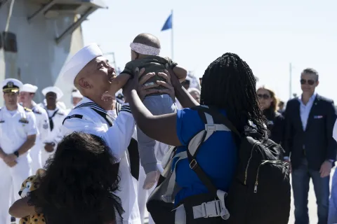 Sailor greeting family after a deployment